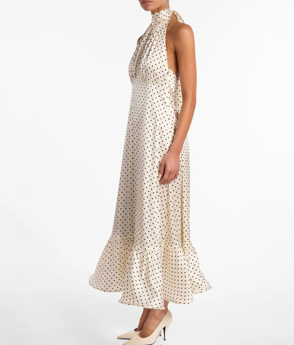 Midikjole med polkaprikker